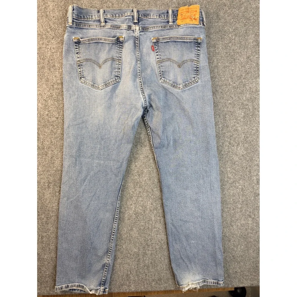 Levis 505 Mens 38x30 Light Wash Blue Regular Fit Straight Leg Denim Jean Distres